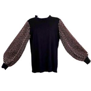 ADRIANNA PAPELL Black Ruffle Neck Pullover Knit Sweater Medium